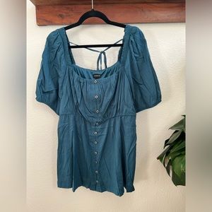NEW Torrid Puff Sleeve Babydoll Blouse, Teal Blue, Size 14-16